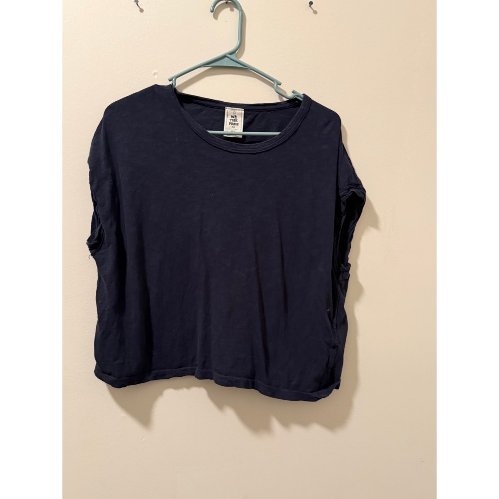 WE THE FREE Cropped T Shirt Navy Blue Boxy Fit XS TP